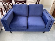 Bright Blue Velvet 2 Seater Settee Sofa Loveseat used few days Wedding Present