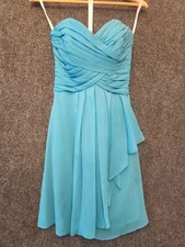 David's Bridal Dress Womens 0 Blue Chiffon Strapless Sweetheart Fit & Flare Mini
