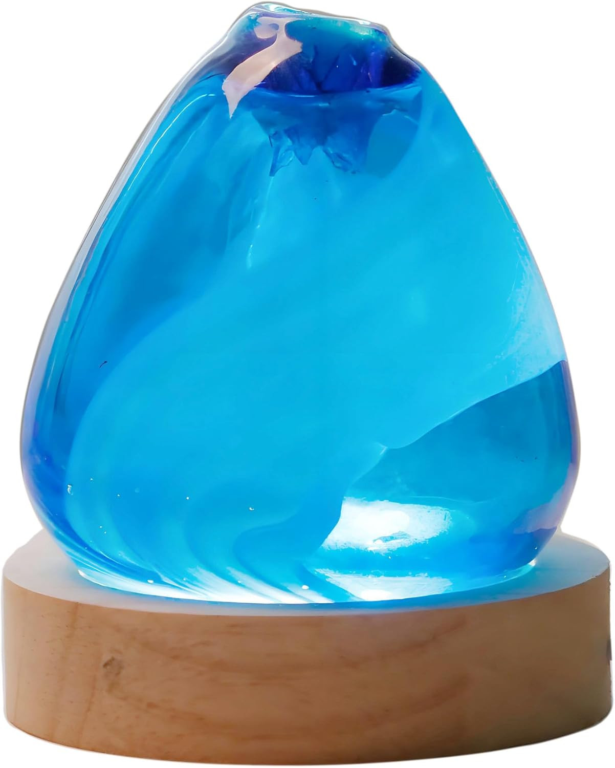 blue to Glass Night Light with Wood Base - Aromatherapy Fragrance Diffuser Bott