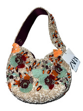 ZARA Womens Beaded Mini Bucket Bag Purse Sequ...