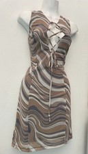 FOREVER 21 M Taupe Multicolor Mesh Sheath Dress Lace Up V-Neck Sleeveless