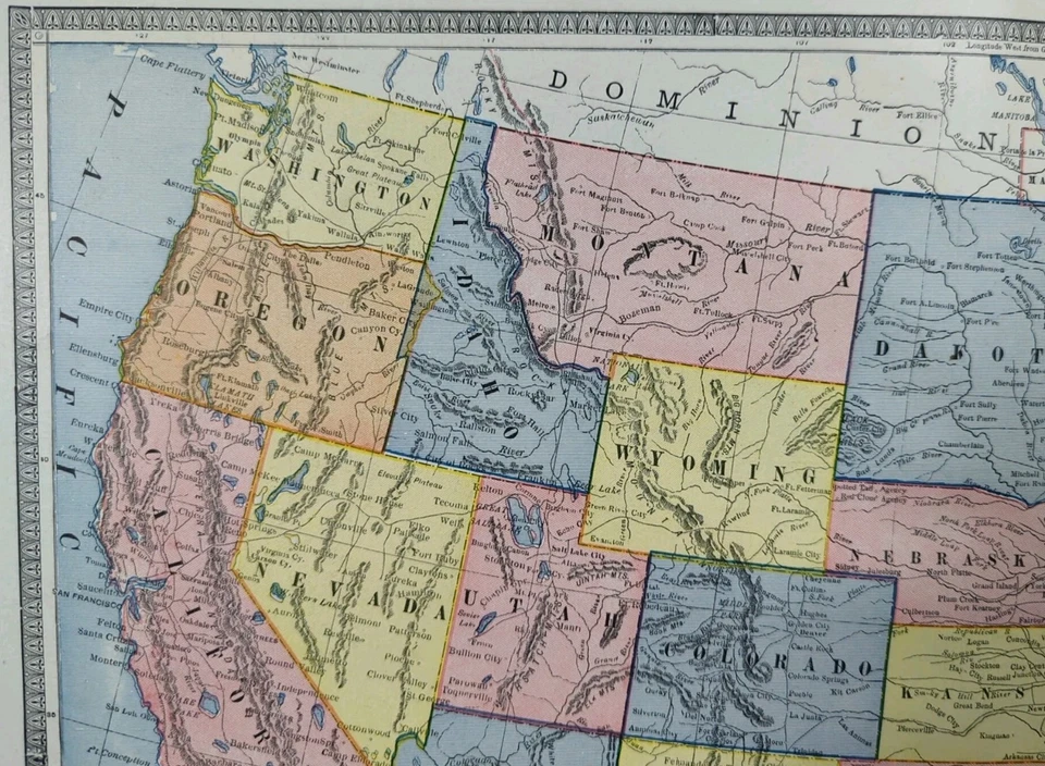 Mapa de colección 1883 ESTADOS UNIDOS DE AMÉRICA 21"x13" ~ Antiguo Antiguo Original EE. UU. DC Foto 2 de 4