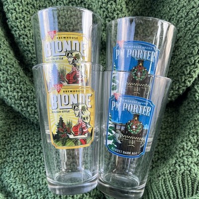 BJ's Restaurant Brewhouse 4 Holiday Cheers Beer / Ale Glasses Pint 16 Oz EUC