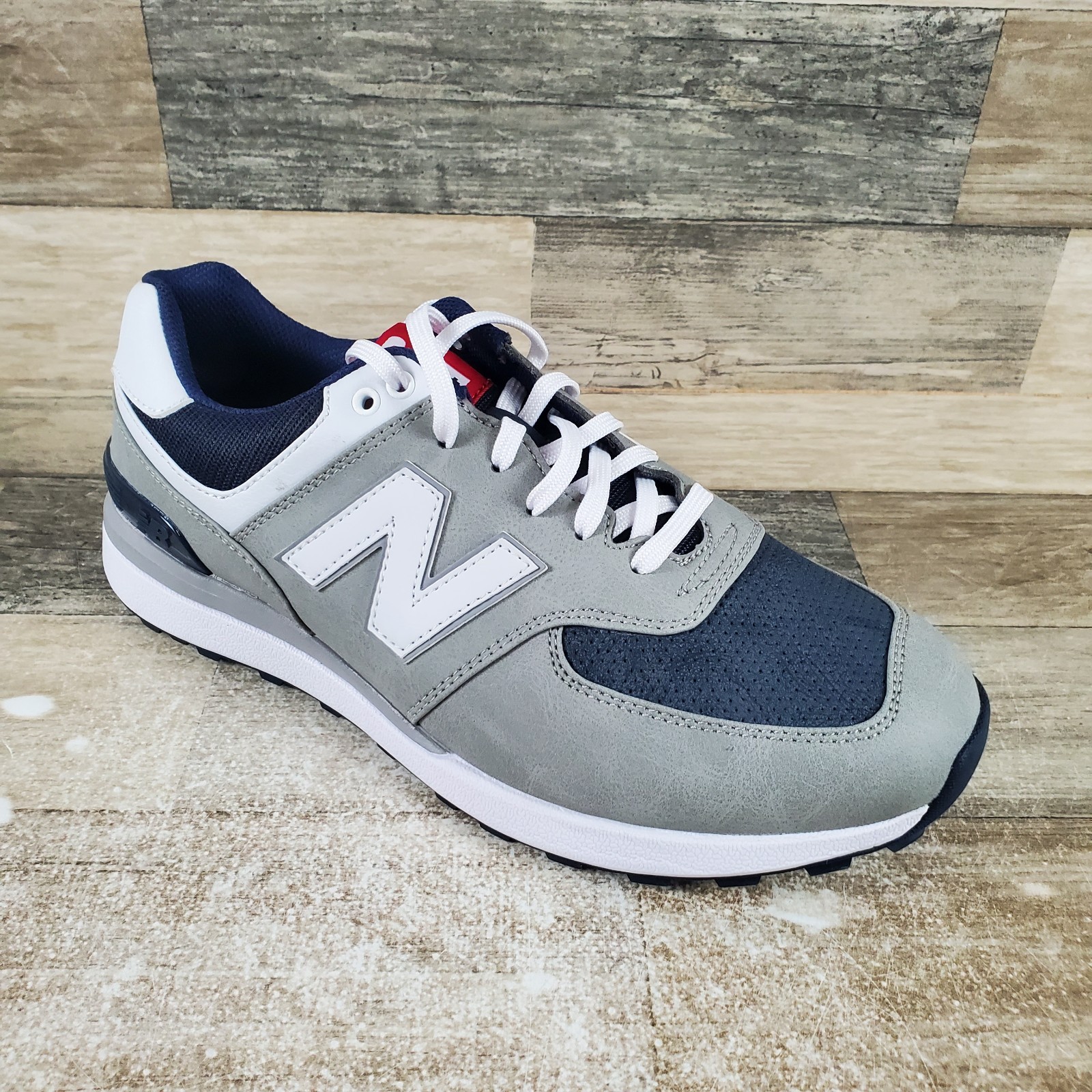 New Balance 574 Mens Golf Shoes Sz 9 Athletic Gray White Navy Leather Sneakers New Balance 574 Mens Golf Shoes Sz 9 Athletic Gray White Navy Leather Sneakers