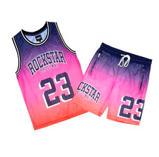 Rockstar  3XL Men's Jersey Track Set (Shorts/Tank Top)  Pink/Purple Retro 23 New