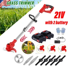 21V Electric Cordless Grass String Trimmer Lawn Edger Weed Cutter W/ 2 Battery