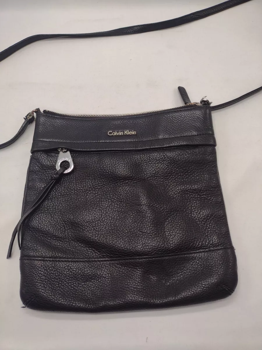 Calvin klein black leather crossbody sale bag