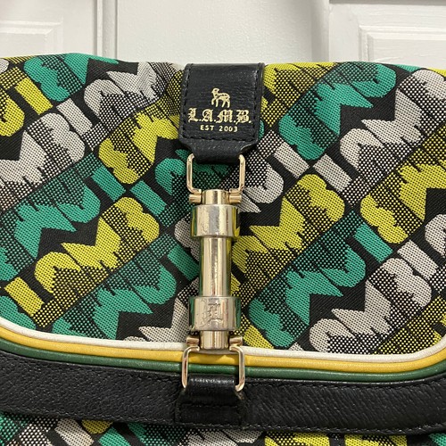 L.A.M.B. Gwen Stefani yellow green white black purse flap bag GORGEOUS RARE - Picture 3 of 10