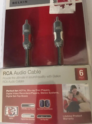 New Belkin Cable Audio RCA To RCA For Hdtv Stereo Settop Box 1.8m AV10035-06-wht