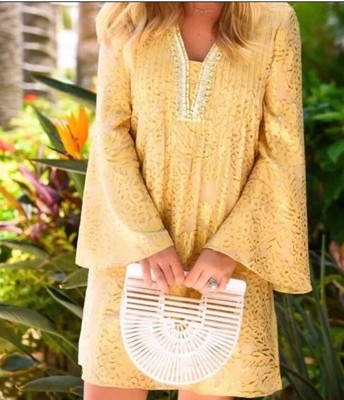 NWT LILLY PULITZER Colby Silk Tunic Sand Bar Pineapple Chiffon Gold Dress XS