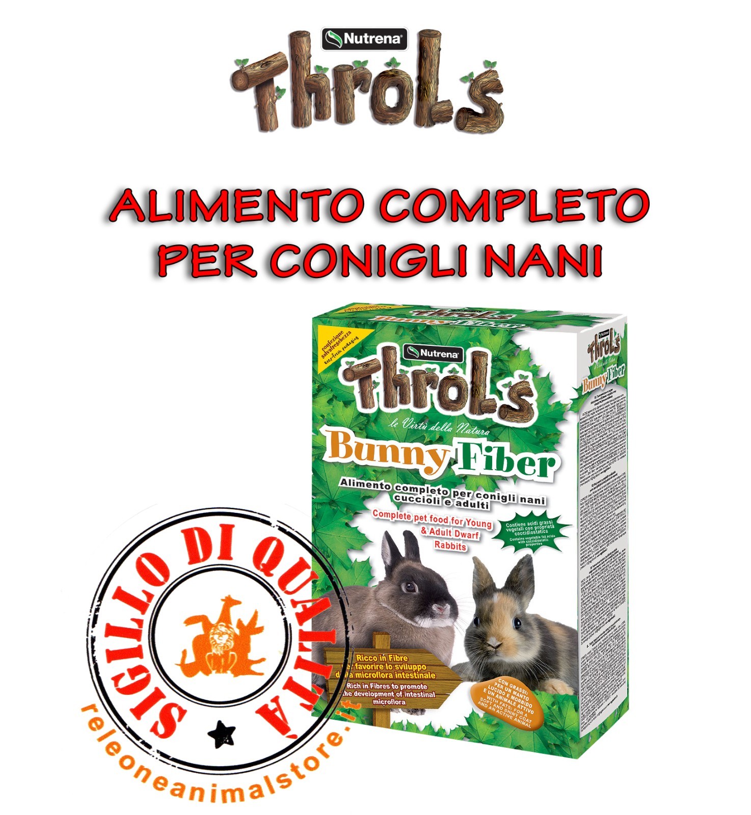 Alimento Completo per Conigli Nani Cuccioli e Adulti Throls BunnyFiber 800gr Fib