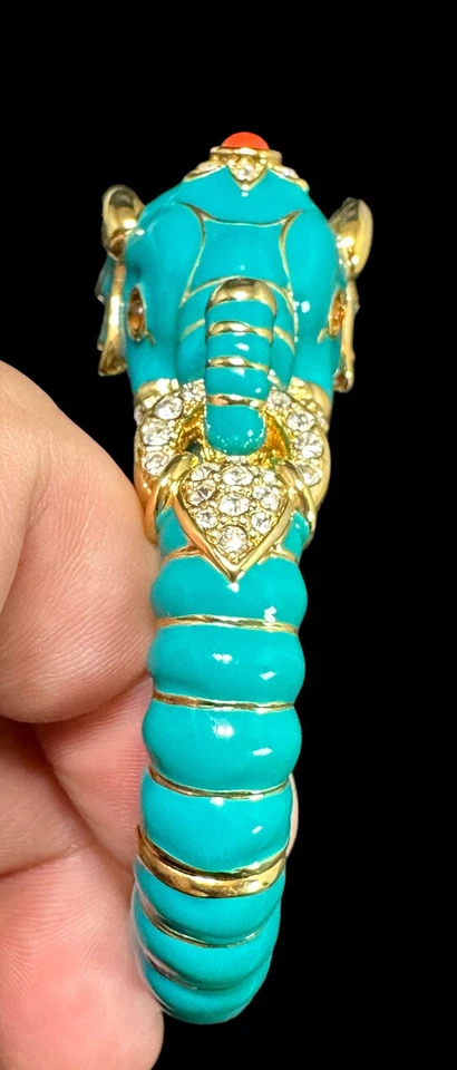 Kenneth Jay Lane Bangle  Teal Raj Elephant Limited Edition Bracelet Magnetic - Image 3 of 4