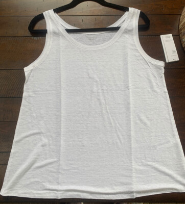 NWT Eileen Fisher SYSTEM White Organic Linen Jersey U-Neck Long $98 NIP L Large