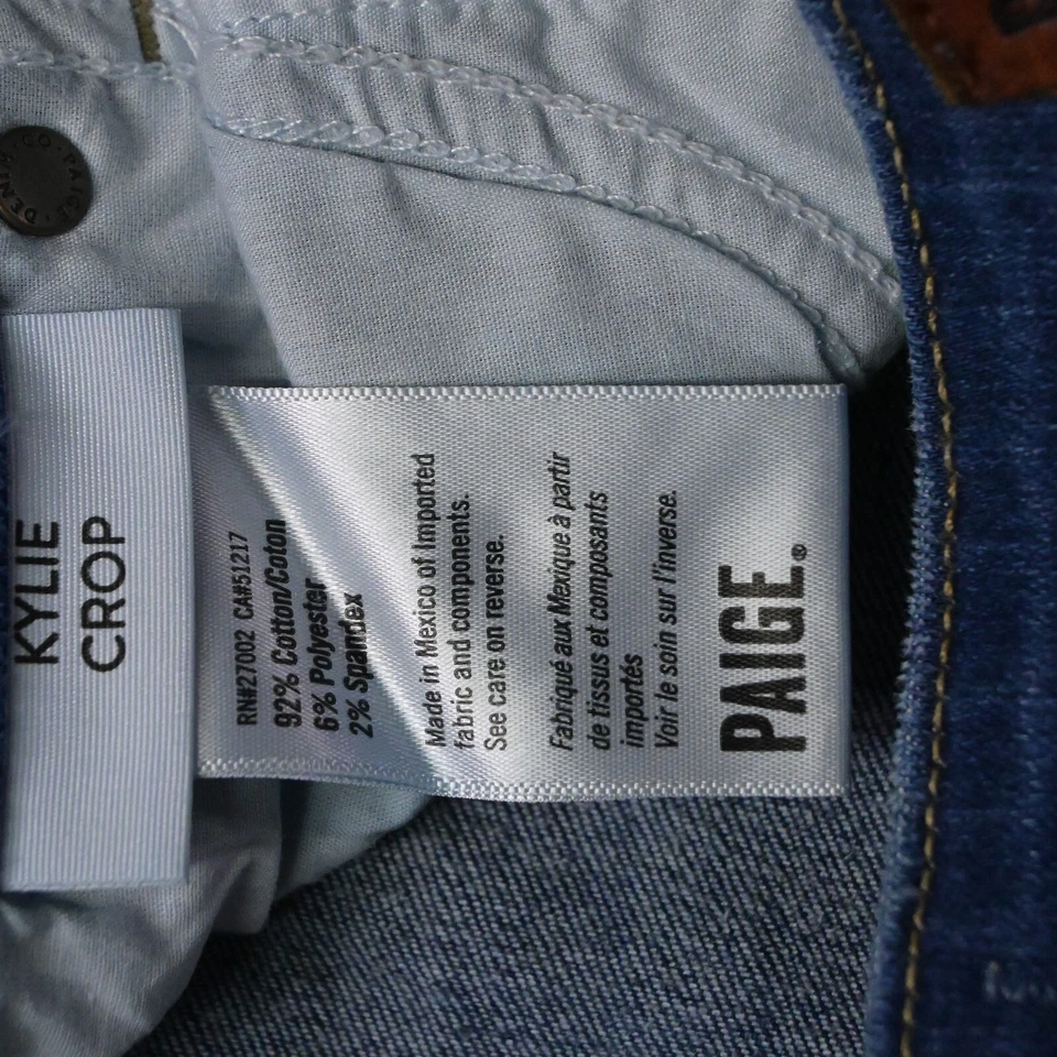 Paige 25 Kylie Crop Skinny Ankle Dark Wash Rolled Cuff Stretch Denim Jeans - Image 4 of 4