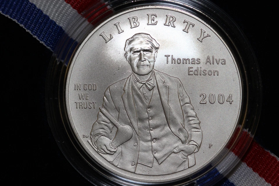 (1) 1990-P Proof Eisenhower Silver $1 & (1) 2004-P Thomas Edison Comm Silver $1 - Image 3 of 4
