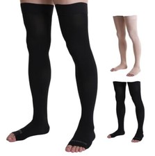Thigh High Open Toe Compression Hose 30-40 mmHg Opaque Stockings - black - XL