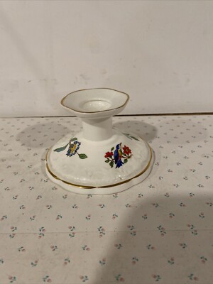 Vintage Aynsley Pembroke Candle Stick Holder Bone China Floral England Gold Trim
