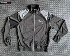 PUMA MEDIUM MEN BLACK GREY STRIPE FULL ZIP LONG SLEEVE TRACK JACKET POLYESTER M