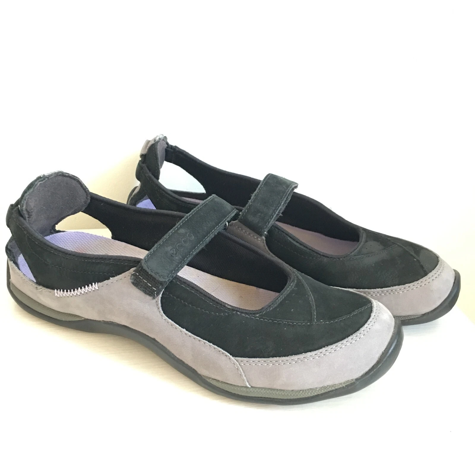 Ballerine recettore Ecco donna EU 38L US 8 8 5 Mary Jane gancio e anello_nero grigio (1A)