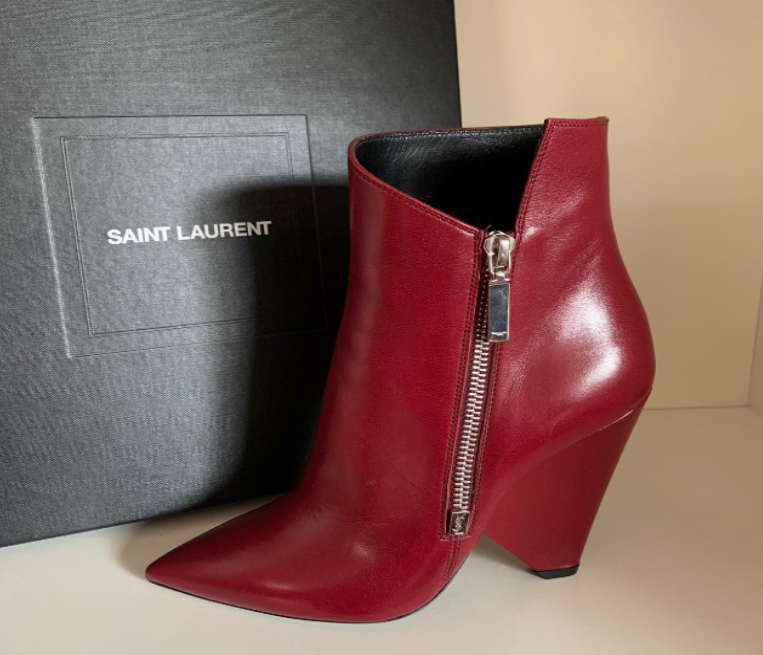 Stivali stivaletti autentici Saint Laurent YSL Niki punta bordeaux francese taglia 39