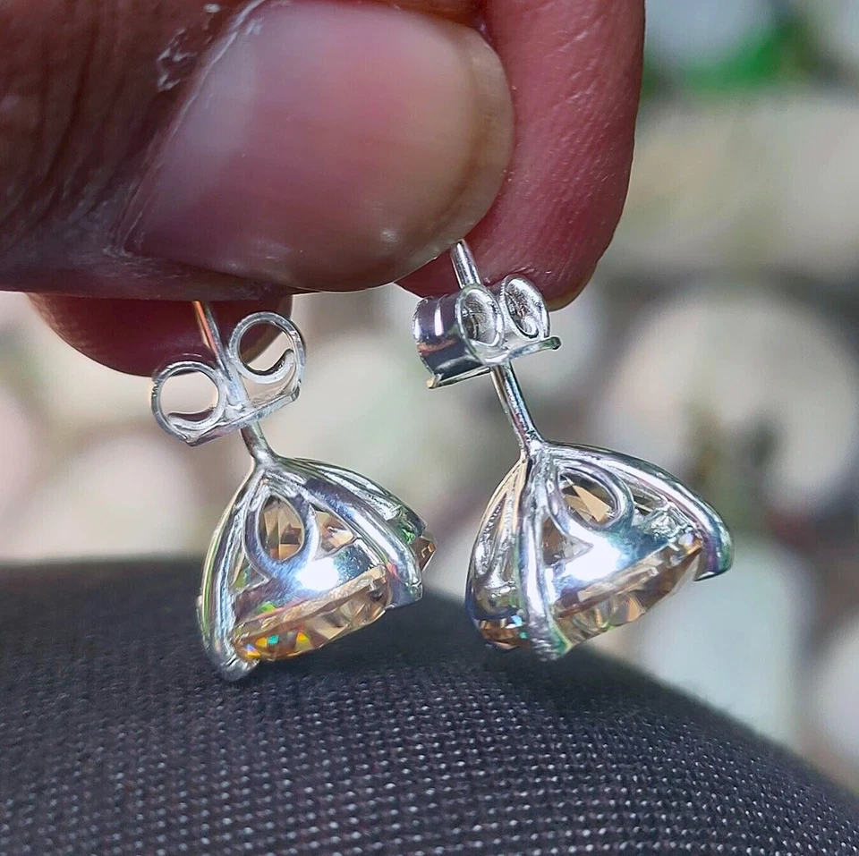 Preciosos tachuelas de diamantes tratados con champán certificados de 10,50 quilates en plata 925 RARO Foto 4 de 4