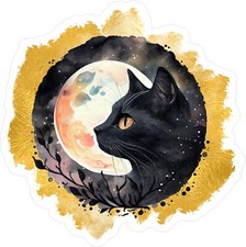 Black Cat with Gold Brush Accents Unique Decal Cute Laptop sticker 6"x6"