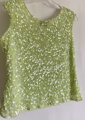 FRANK USHER SILK SHORT SLEEVES LIME GREEN SEQUINS TOP BLOUSE SHIRT SIZE:18 - Picture 12 of 24