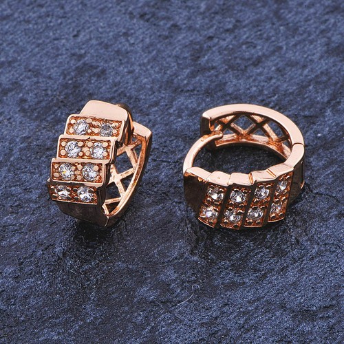 Pretty New Rose Gold Filled Clear CZ Accented 15mm Round Huggie Hoop Earrings - Picture 9 of 12