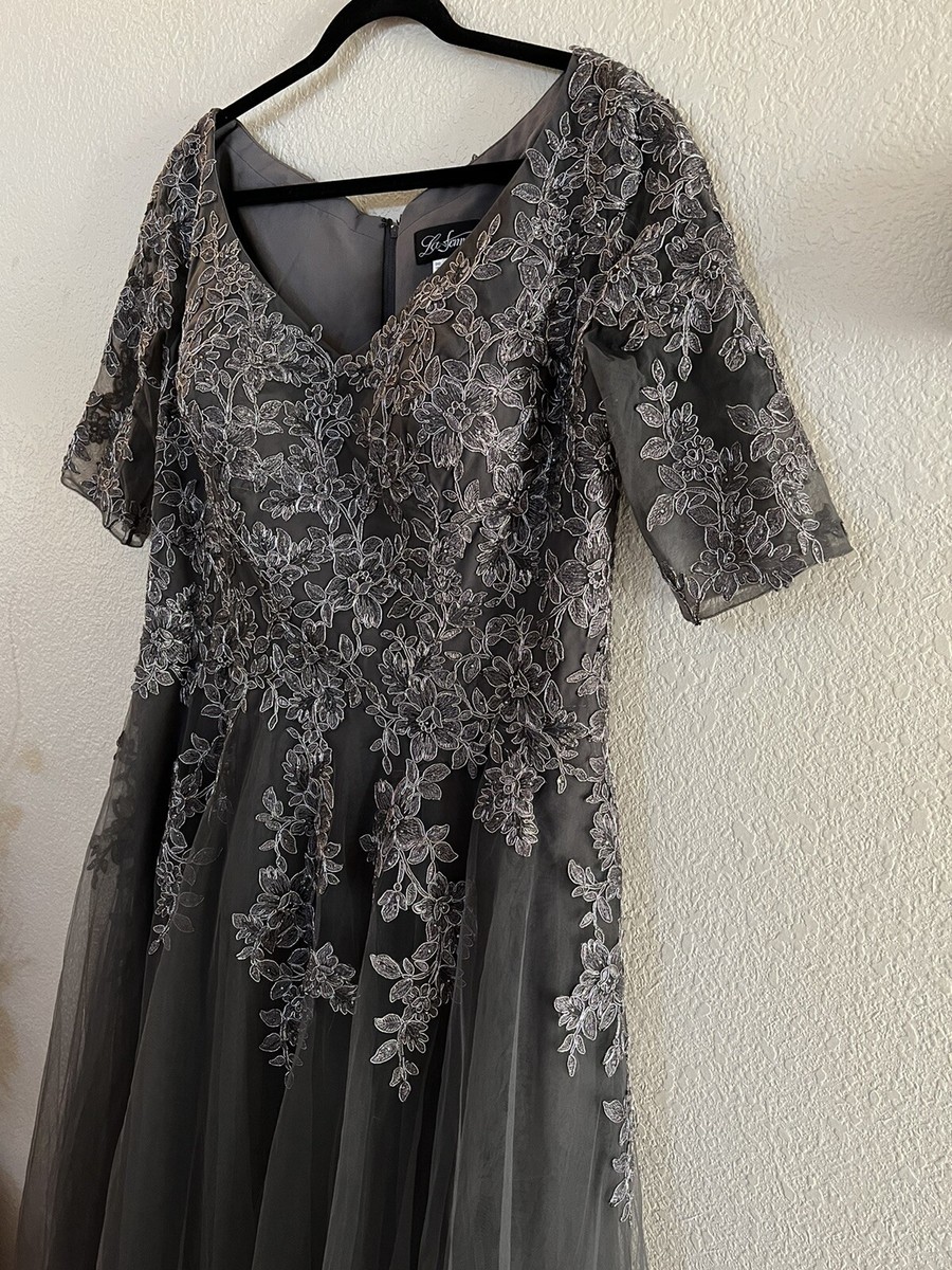 New La Femme Lace & Tulle Gown In GunMetal Size 16 Retail $498 | eBay