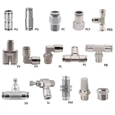Pneumatic Push to Connect Fittings Elbow Tee Straight Air Line Stainless Steel 