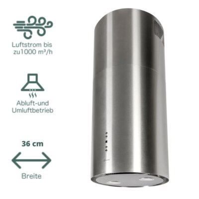Dunstabzugshaube Inselhaube 36cm Gurari Edelstahl LED 1000m³/h Inox Insel EEK A