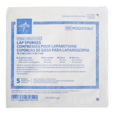 X-Ray Detectable Lap Sponges 18''x18'', 5/Tray, Case
