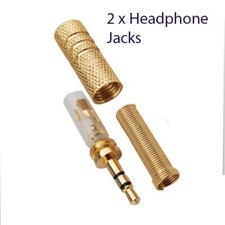 2x Gold 3.5mm 3 Pole Stereo Male headphone Earphone Metal Audio Jack Plug