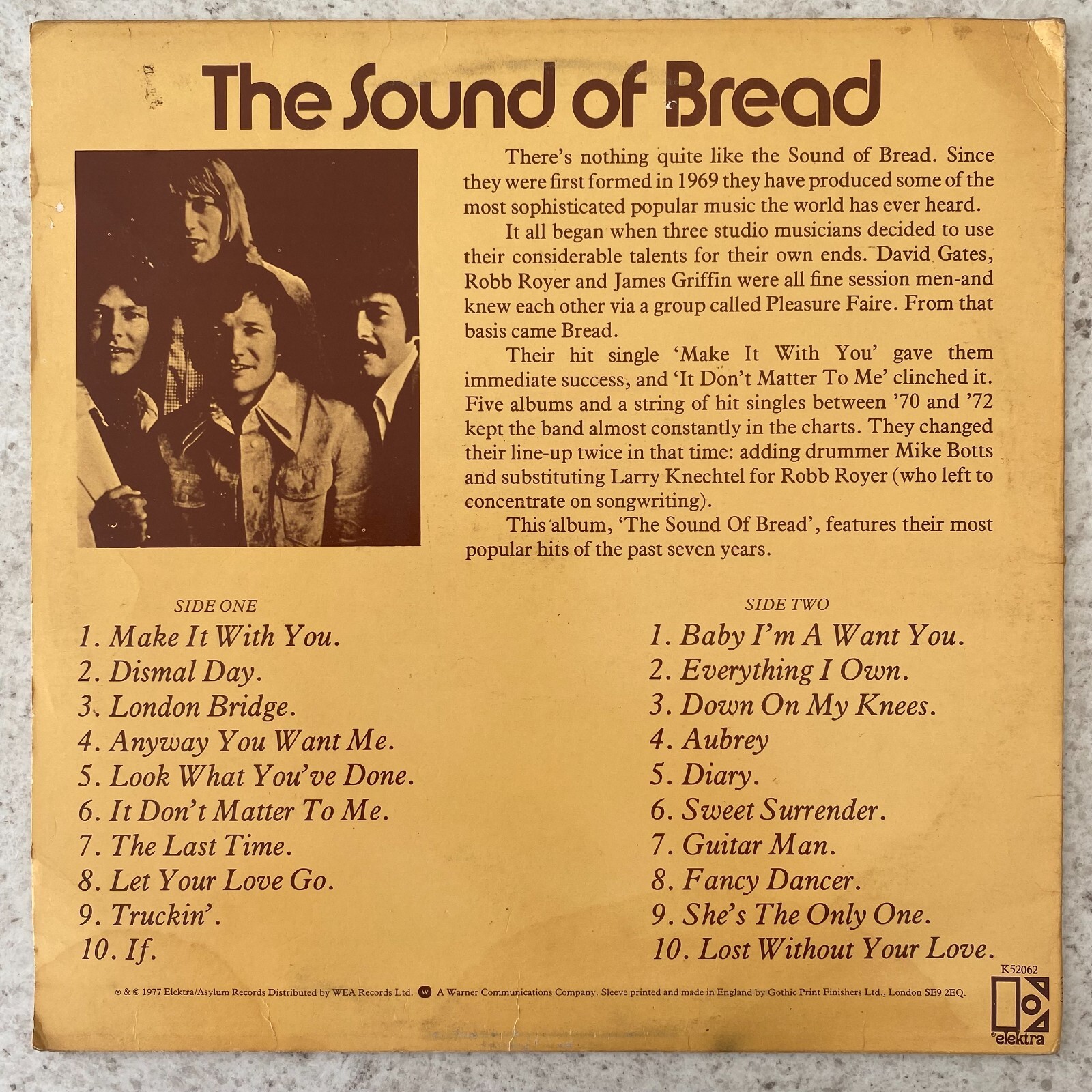 Bread, The Sound Of Bread Their 20 Finest Songs Rock Vinyl LP Record