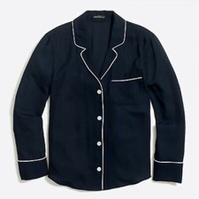 NWT J. Crew Sleep Pajama Shirt Blouse Button Down Blue White Womens Medium