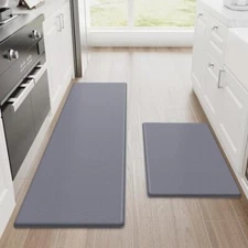 2-Piece Anti-Fatigue Cushioned Kitchen Mat 17.3"×30"+17.3"×47"-0.4inch Grey