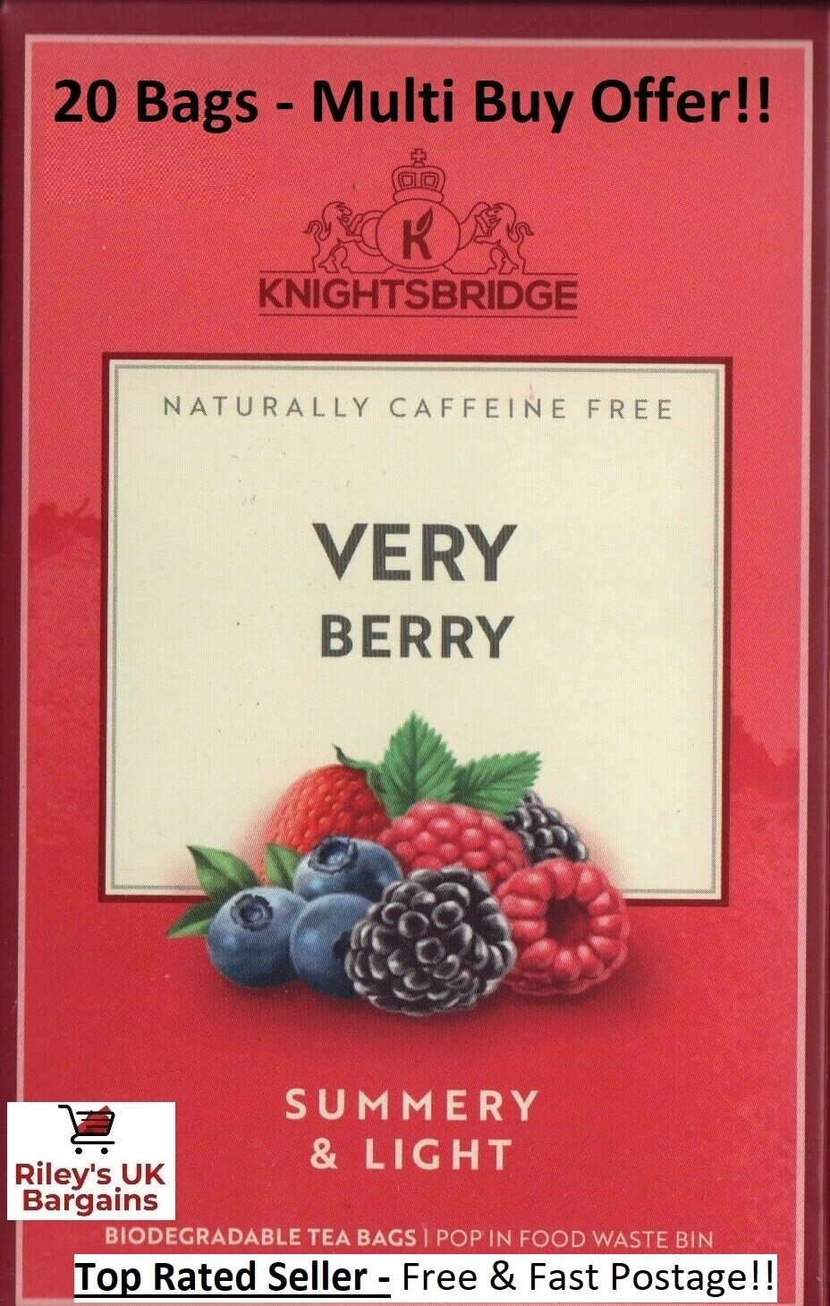 Knightsbridge VERY BERRY Tea bags Hibiscus infusion Fruit 20 Caffeine