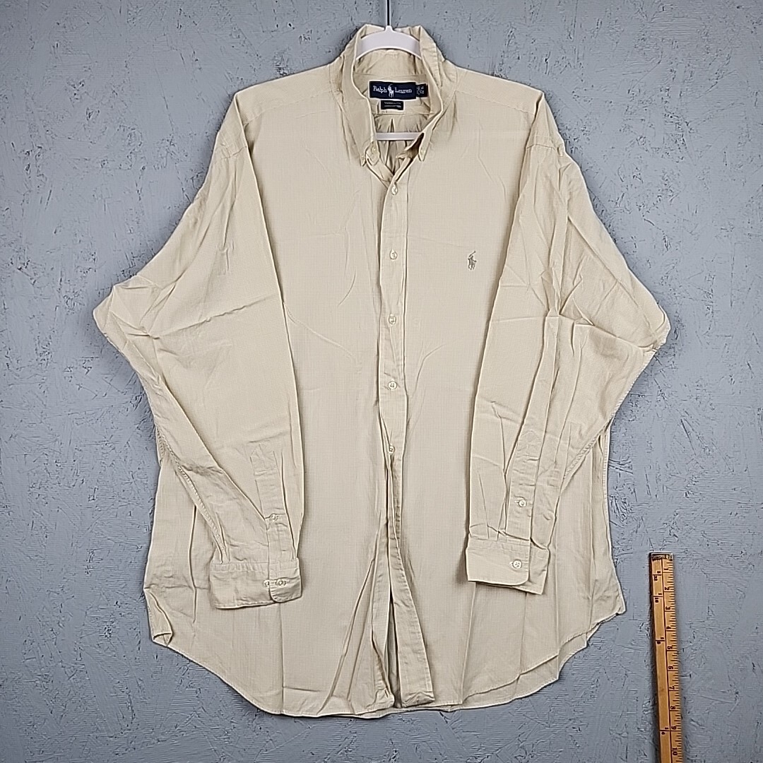 Camicia vintage Ralph Lauren Yarmouth uomo XL 17 5 giallo check piccolo pony Y2K
