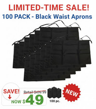 100 Pack Black Restaurant Server Half Waist Apron 3 Pocket Waitress Waiter new