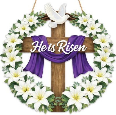 Easter Decorations He Is Risen Wooden Easter Wreath, Christian Easter Wreaths fo