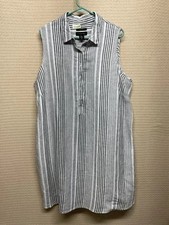NWOT Tahari Striped 100% Linen Shift Minimalist Coastal Midi Dress Women 2X