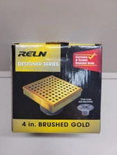 NIOB Reln 4” x 4” Brushed Gold Square Shower Drain, Square Pattern Cover