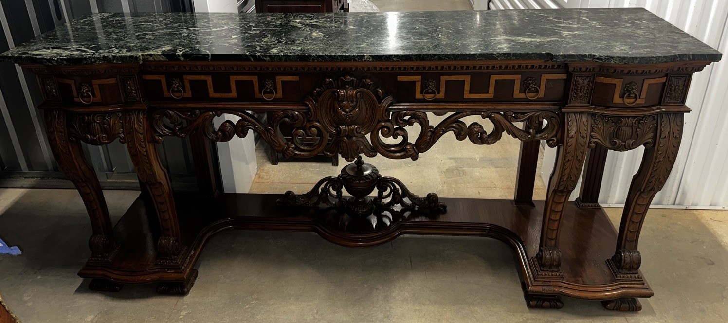 Antique Georgian Style Carved Verde Green  Marble Top Dining Room ￼Sideboard