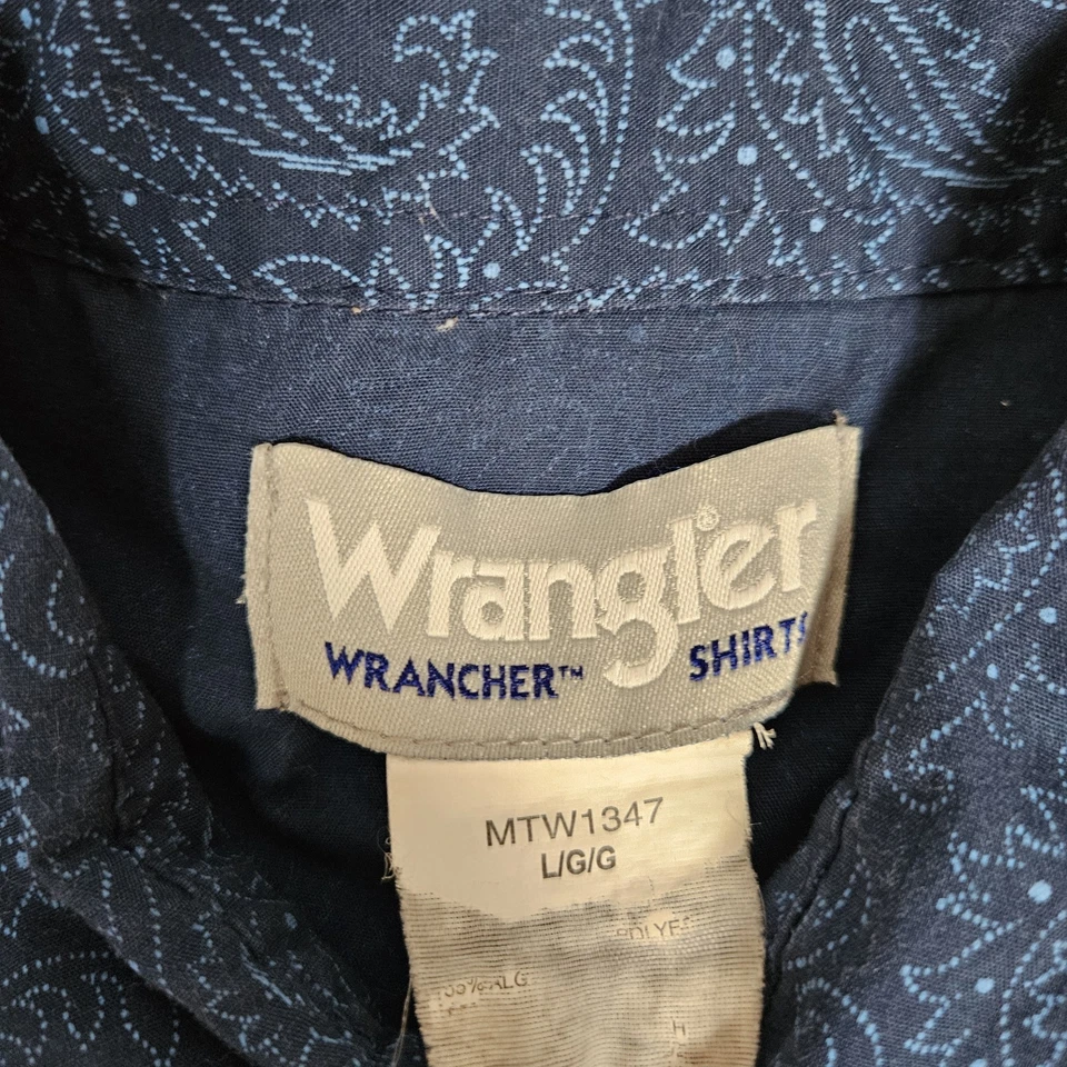 Camisa Wrangler Wrancher Para Hombres Grande Azul Cachemira AOP Perla A Presión Vaquero Occidental Foto 3 de 4