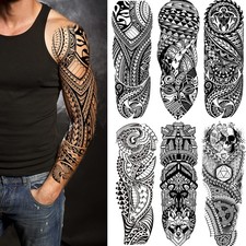 Fake Sleeve Tattoos Stickers 6-Sheet Full Arm 6 Count Pack of 1 , Black
