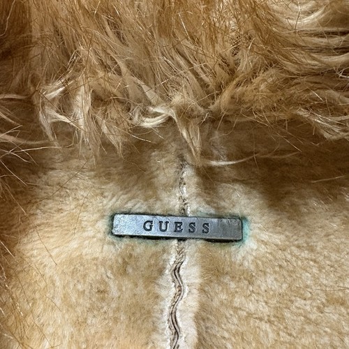 Vintage Guess Wildleder Leder Penny Lane Mantel Damen M hellbraun Kunstfell Y2K - Bild 6 von 15
