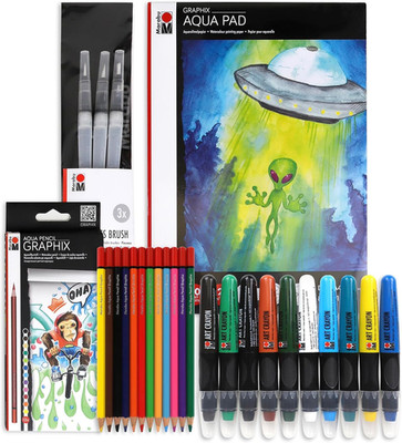 Mixed Media Drawing Set - 20 Sheets Watercolor Paper, 12 Watercolor Pencils with