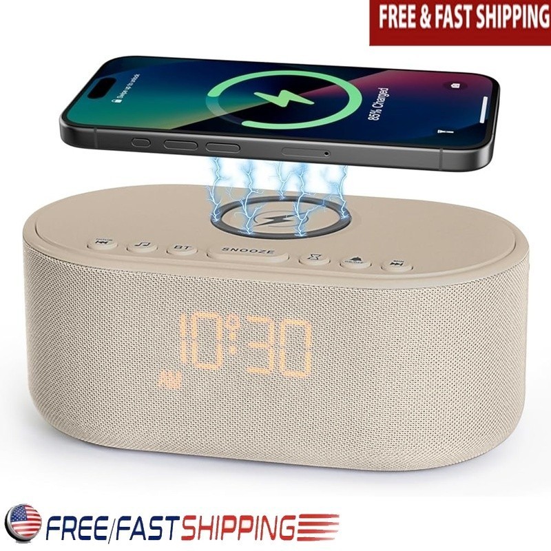Multi-Functional White Noise Alarm Clock Bluetooth Speaker Wireless Charger New