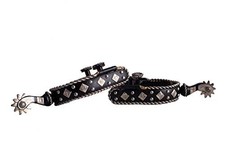 Showman Black Steel Spurs w/ Silver Rope Border Engraved Diamond Accents
