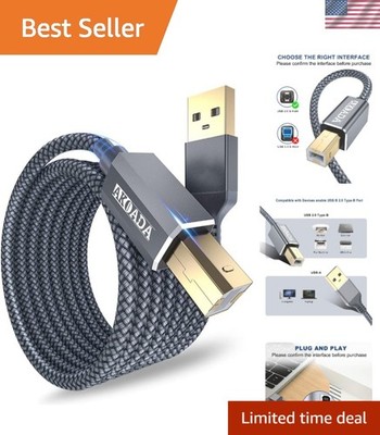 Universal 10ft USB A to B Printer Cable - Ideal for Home and Professional Use